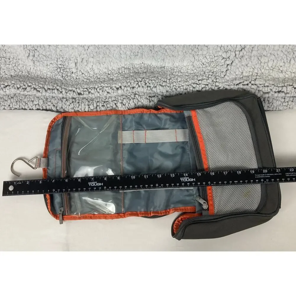 Lewis N Clark Toiletry Bag Gray Orange Trim Handle Travel Hang Mesh Pocket 9x9